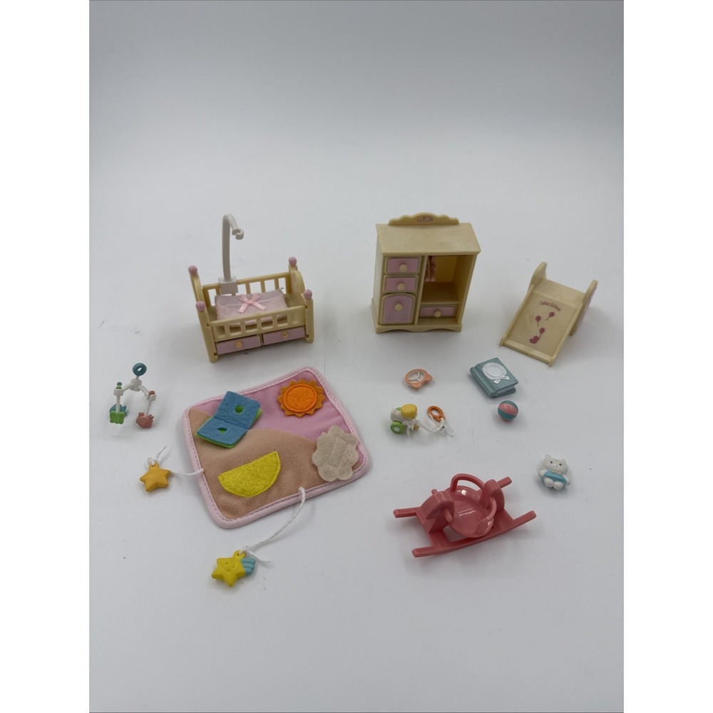 Calico Critters Sylvanian Families Pink Nursery Set Crib Wardrobe Slide Toys